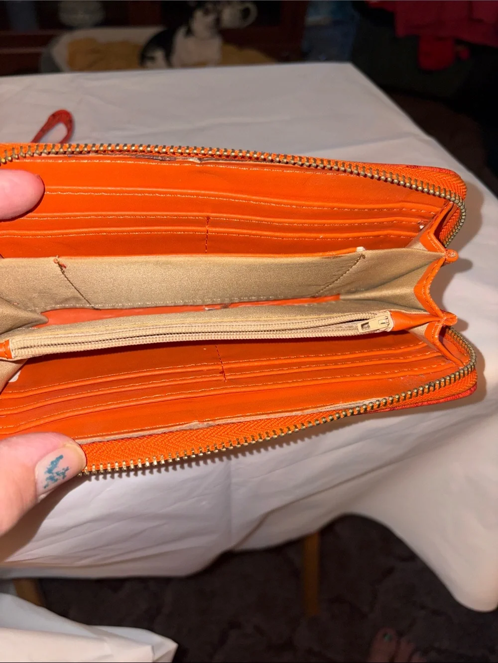 Orange Textured Wristlet Clutch with Detachable Strap - Picture 5 of 7